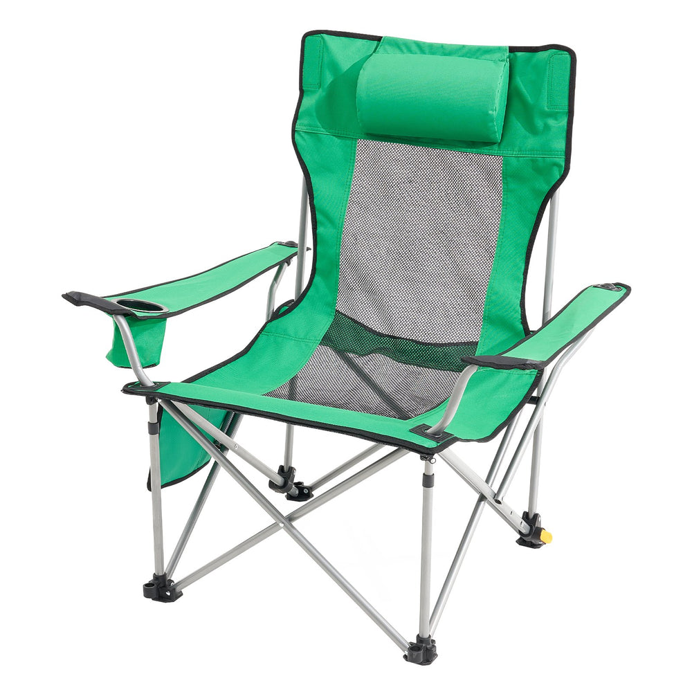 VEVOR Reclining Camping Chair, 330 lbs Portable Camping Chair, 4 Position Load Folding Camping Chair with Footrest, Cup Holder, Side Pocket and Headrest, for Camping, Fishing and Outdoor Activities