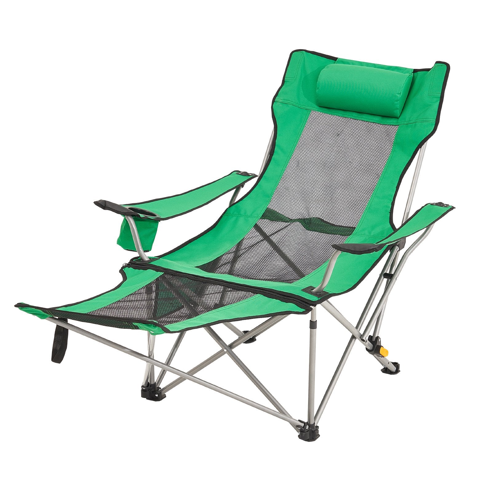 VEVOR Reclining Camping Chair, 330 lbs Portable Camping Chair, 4 Position Load Folding Camping Chair with Footrest, Cup Holder, Side Pocket and Headrest, for Camping, Fishing and Outdoor Activities