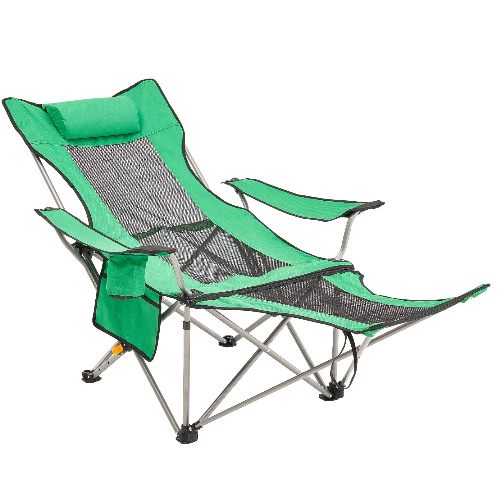 VEVOR Reclining Camping Chair, 330 lbs Portable Camping Chair, 4 Position Load Folding Camping Chair with Footrest, Cup Holder, Side Pocket and Headrest, for Camping, Fishing and Outdoor Activities