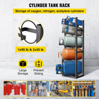 VEVOR Refrigerant Tank Rack with 1x50lb, 2x30lb and 3 Small Bottles Cylinder Tank Rack, 48.5x15x11 inch Refrigerant Cylinder Rack Gas Cylinder Racks and Holders for Gas Oxygen Nitrogen Storage