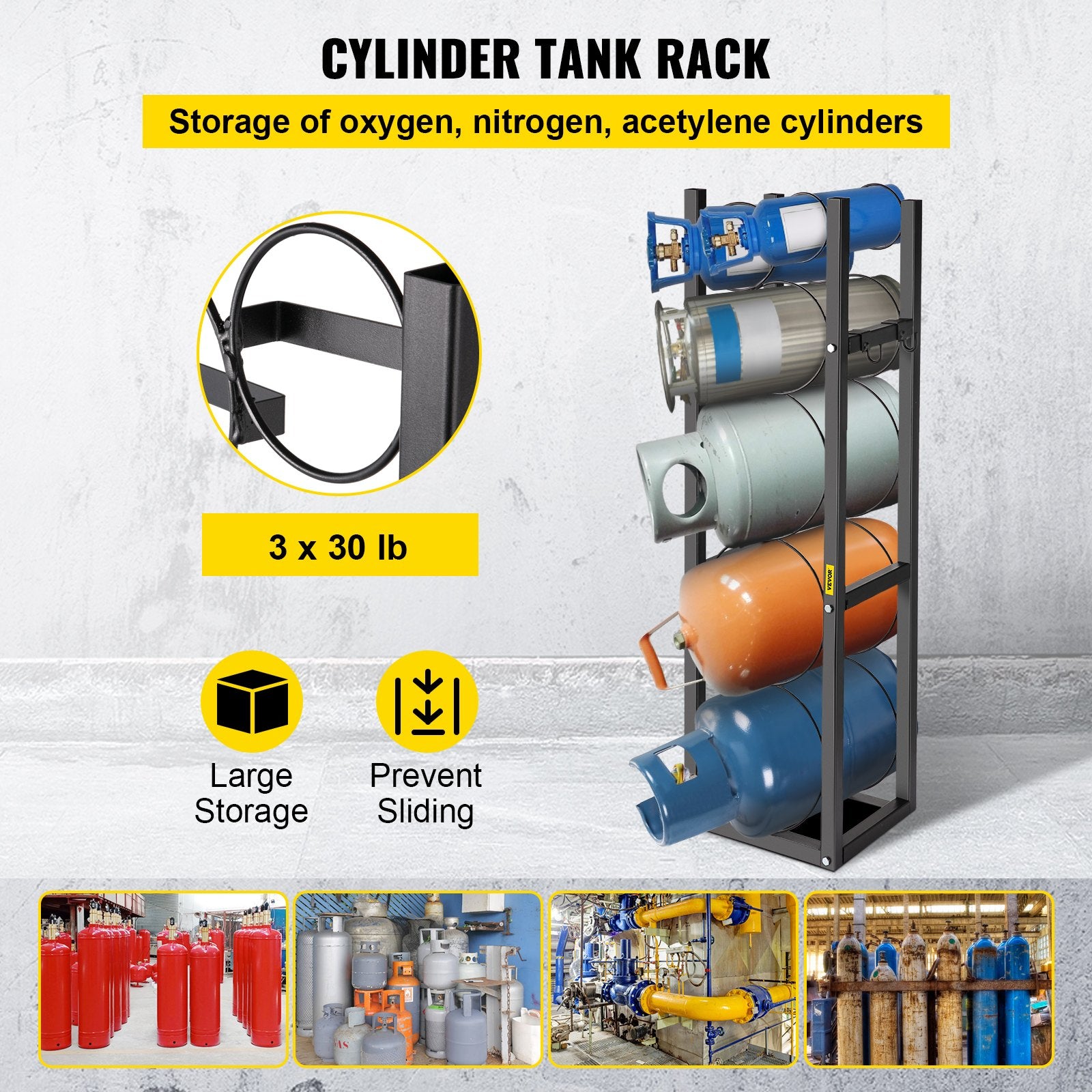 VEVOR Refrigerant Tank Rack with 3x30lb and Other 3 Saving Space, Cylinder Tank Rack 46x13x4-inch, Refrigerant Cylinder Rack Gas Cylinder Racks and Holders, for Gas Oxygen Nitrogen Storage