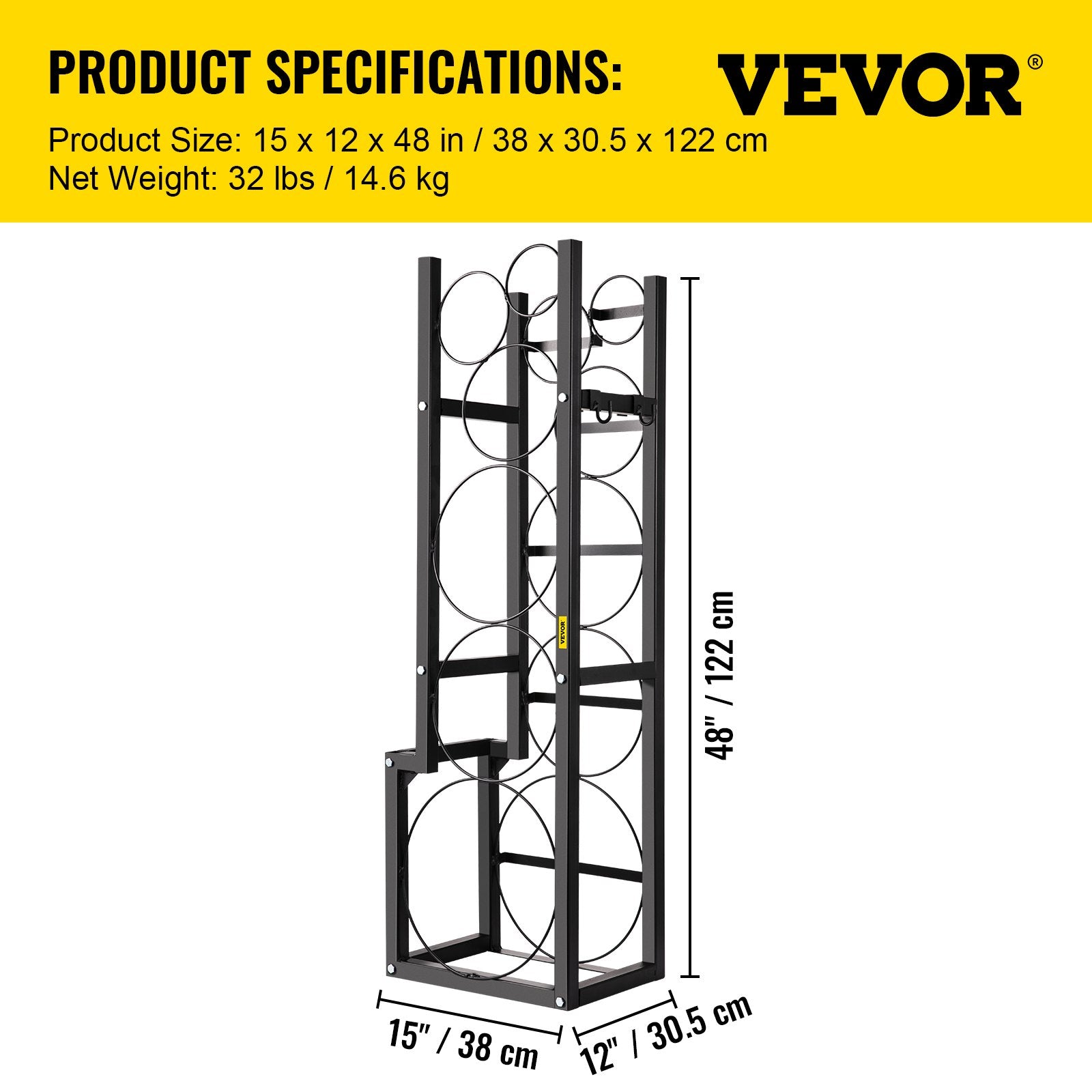 VEVOR Refrigerant Tank Rack with 1x50lb, 2x30lb and 3 Small Bottles Cylinder Tank Rack, 48.5x15x11 inch Refrigerant Cylinder Rack Gas Cylinder Racks and Holders for Gas Oxygen Nitrogen Storage