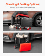 VEVOR Mechanic Stool, 300 lbs Capacity Garage Seat/Work Stool with Wheels, 360° Swivel Rolling Workshop Stool with Tool Tray, Mechanics Creeper Seat/Step Stool, for Garage, Shop & Auto Repair, Black