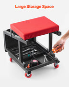 VEVOR Mechanic Stool, 300 lbs Capacity Garage Seat/Work Stool with Wheels, 360° Swivel Rolling Workshop Stool with Tool Tray, Mechanics Creeper Seat/Step Stool, for Garage, Shop & Auto Repair, Black