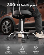 VEVOR Shop Stool with Backrest, Pneumatic Garage Seat/Work Stool with Wheels, 300 lbs Load, Adjustable Roller Creeper Seat, 360° Swivel Padded Workshop Stool, for Garage, Shop & Auto Repair, Black