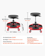 VEVOR Rolling Mechanic Stool with Wheels, 300 lbs Capacity Garage Seat/Work Stool, Adjustable Height (16.5-21.7 in) Roller Creeper Seat with Tool Tray, for Garage, Shop & Auto Repair, Black+Red