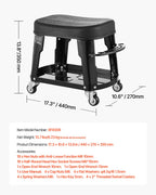 VEVOR Mechanic Stool, 300 lbs Capacity Garage Seat/Work Stool with Wheels, 360° Swivel Rolling Workshop Stool with Tool Tray and Screwdriver Rack, Heavy-Duty, for Garage, Shop & Auto Repair, Black