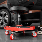 VEVOR Rolling Mechanic Stool with Wheels, 300 lbs Capacity Garage Seat/Work Stool, Adjustable Height (16.5-21.7 in) Roller Creeper Seat with Tool Tray, for Garage, Shop & Auto Repair, Black+Red