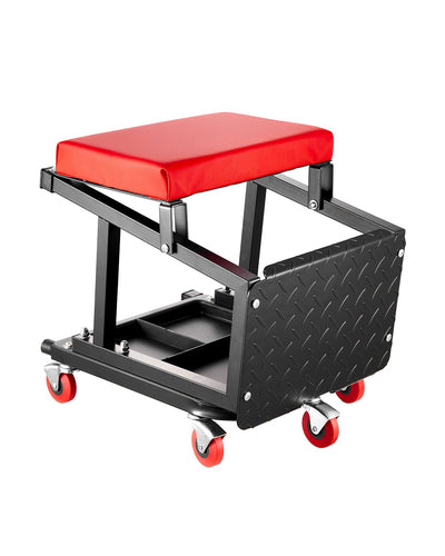 VEVOR Mechanic Stool, 300 lbs Capacity Garage Seat/Work Stool with Wheels, 360° Swivel Rolling Workshop Stool with Tool Tray, Mechanics Creeper Seat/Step Stool, for Garage, Shop & Auto Repair, Black