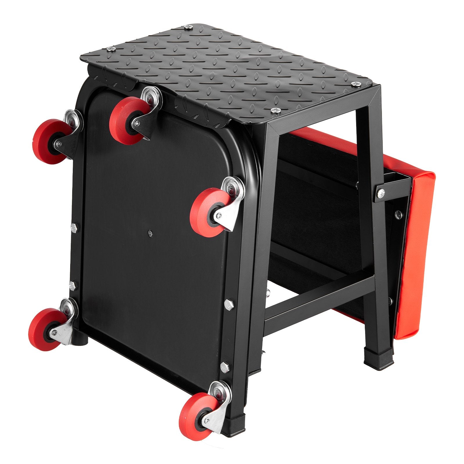 VEVOR Mechanic Stool, 300 lbs Capacity Garage Seat/Work Stool with Wheels, 360° Swivel Rolling Workshop Stool with Tool Tray, Mechanics Creeper Seat/Step Stool, for Garage, Shop & Auto Repair, Black
