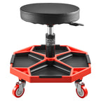 VEVOR Rolling Mechanic Stool with Wheels, 300 lbs Capacity Garage Seat/Work Stool, Adjustable Height (16.5-21.7 in) Roller Creeper Seat with Tool Tray, for Garage, Shop & Auto Repair, Black+Red