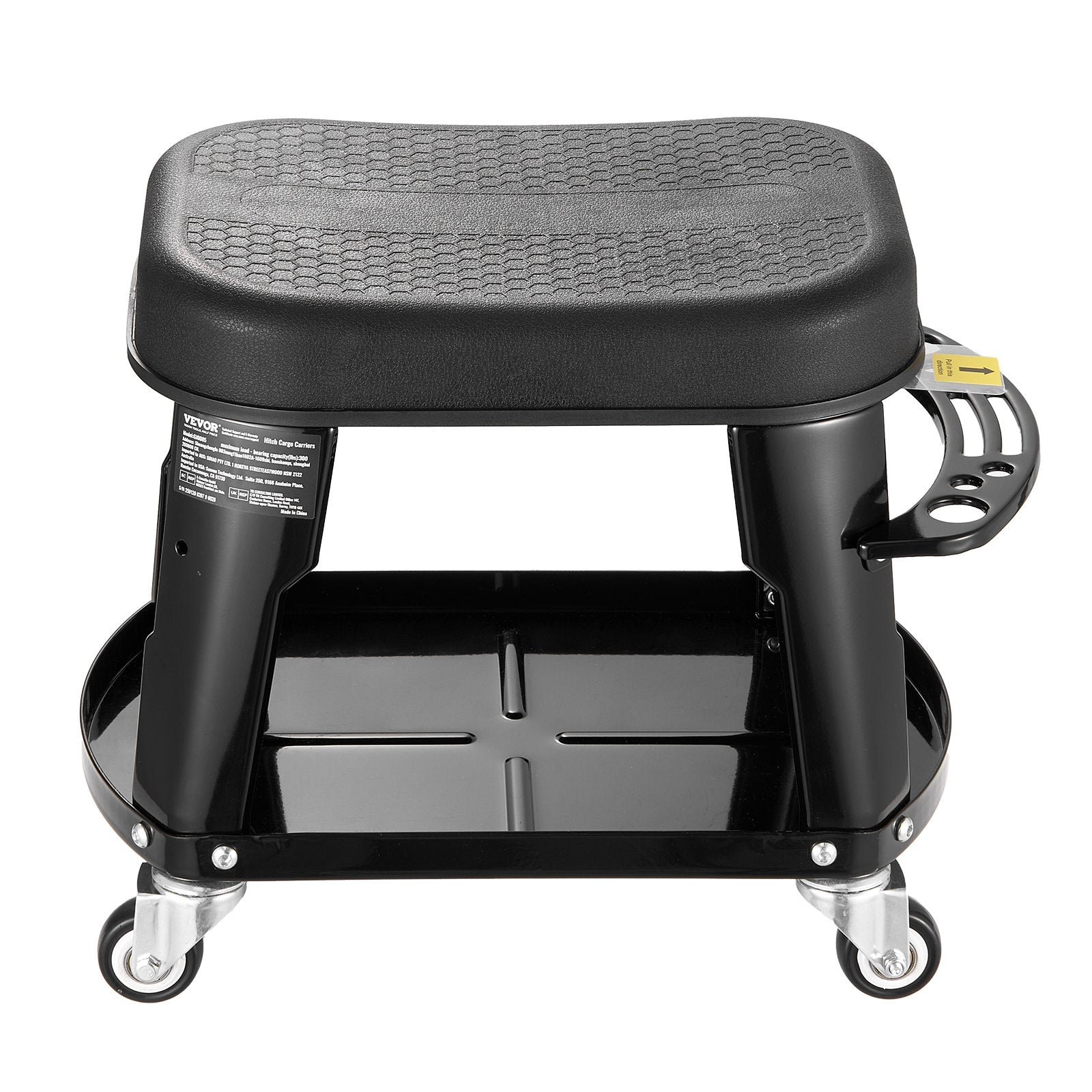 VEVOR Mechanic Stool, 300 lbs Capacity Garage Seat/Work Stool with Wheels, 360° Swivel Rolling Workshop Stool with Tool Tray and Screwdriver Rack, Heavy-Duty, for Garage, Shop & Auto Repair, Black