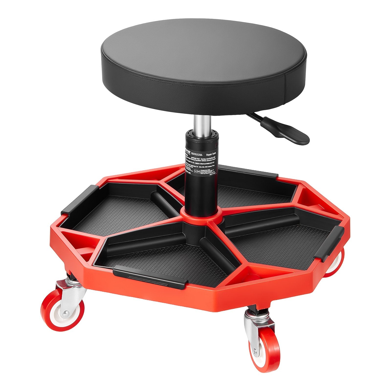 VEVOR Rolling Mechanic Stool with Wheels, 300 lbs Capacity Garage Seat/Work Stool, Adjustable Height (16.5-21.7 in) Roller Creeper Seat with Tool Tray, for Garage, Shop & Auto Repair, Black+Red