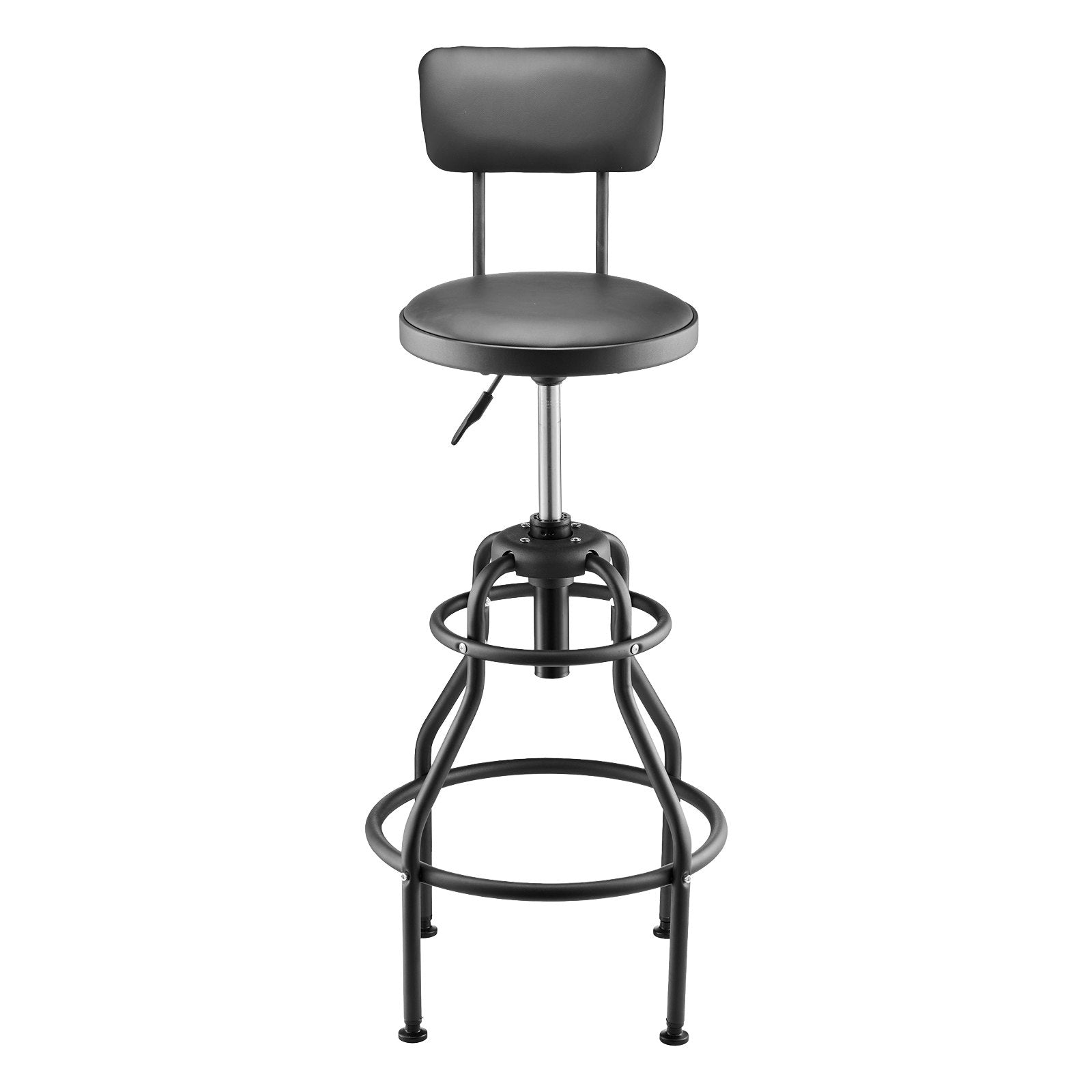 VEVOR Shop Stool with Backrest, Pneumatic Garage Seat/Work Stool with 300 lbs Capacity, Adjustable Height Roller Creeper Seat, 360° Swivel Padded Workshop Stool, for Garage, Shop & Auto Repair, Black