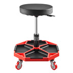 VEVOR Rolling Mechanic Stool with Wheels, 300 lbs Capacity Garage Seat/Work Stool, Adjustable Height (16.5-21.7 in) Roller Creeper Seat with Tool Tray, for Garage, Shop & Auto Repair, Black+Red