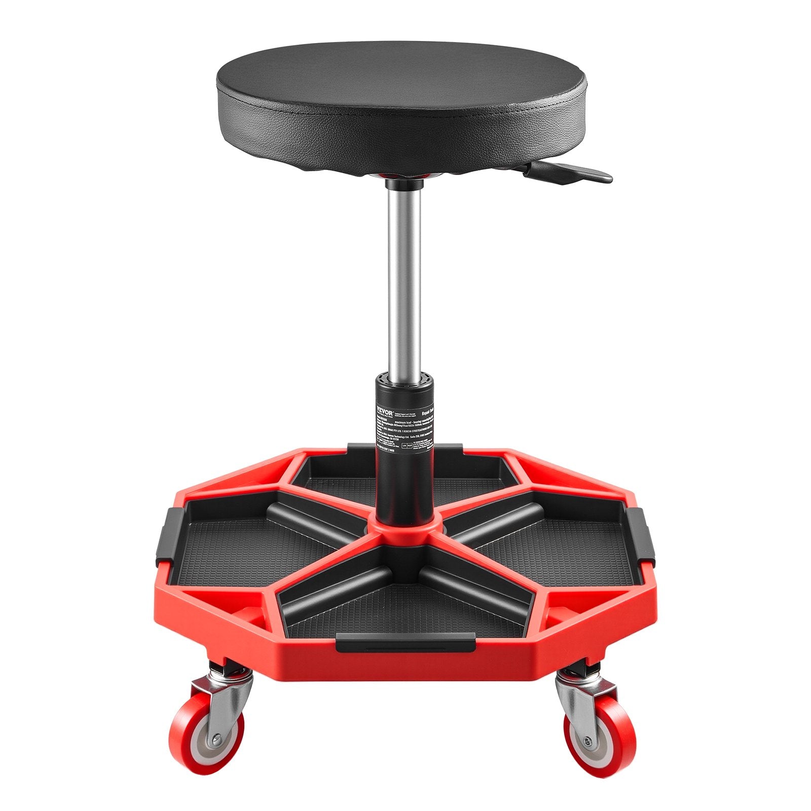 VEVOR Rolling Mechanic Stool with Wheels, 300 lbs Capacity Garage Seat/Work Stool, Adjustable Height (16.5-21.7 in) Roller Creeper Seat with Tool Tray, for Garage, Shop & Auto Repair, Black+Red