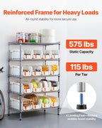 VEVOR 5-Tier Rolling Bin Storage Rack, 16 Organizer Bins, Bin Rack Storage Steel Wire Shelving System with Wheels, Mobile Tool Organizer for Garage, Warehouse, Office, Restaurant, Classroom, Kitchen