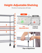 VEVOR 5-Tier Rolling Bin Storage Rack, 16 Organizer Bins, Bin Rack Storage Steel Wire Shelving System with Wheels, Mobile Tool Organizer for Garage, Warehouse, Office, Restaurant, Classroom, Kitchen