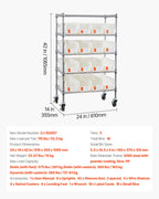 VEVOR 5-Tier Rolling Bin Storage Rack, 16 Organizer Bins, Bin Rack Storage Steel Wire Shelving System with Wheels, Mobile Tool Organizer for Garage, Warehouse, Office, Restaurant, Classroom, Kitchen