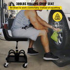 VEVOR Rolling Garage Stool, 300LBS/136 kg Capacity, Adjustable Height from 15.7 in/40 cm to 20.5 in/52.1 cm, Mechanic Seat with 360-degree Swivel Wheels and Tool Tray, for Workshop, Auto Repair Shop, Black