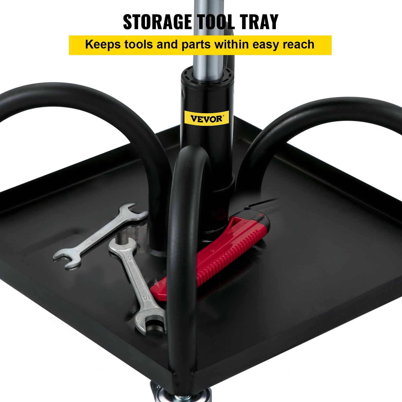 VEVOR Rolling Garage Stool, 300LBS/136 kg Capacity, Adjustable Height from 15.7 in/40 cm to 20.5 in/52.1 cm, Mechanic Seat with 360-degree Swivel Wheels and Tool Tray, for Workshop, Auto Repair Shop, Black