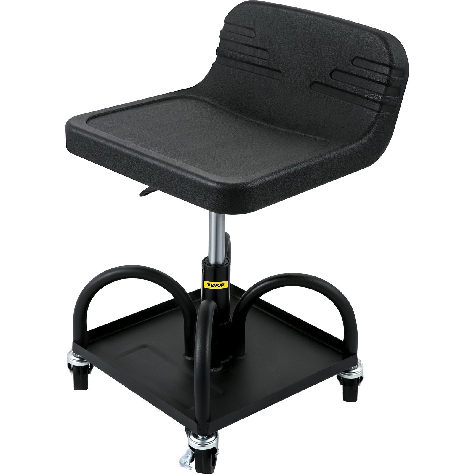 VEVOR Rolling Garage Stool, 300LBS/136 kg Capacity, Adjustable Height from 15.7 in/40 cm to 20.5 in/52.1 cm, Mechanic Seat with 360-degree Swivel Wheels and Tool Tray, for Workshop, Auto Repair Shop, Black