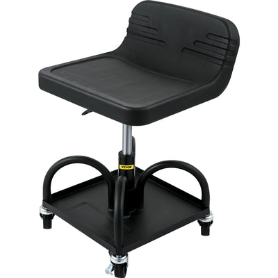 VEVOR Rolling Garage Stool, 300LBS/136 kg Capacity, Adjustable Height from 15.7 in/40 cm to 20.5 in/52.1 cm, Mechanic Seat with 360-degree Swivel Wheels and Tool Tray, for Workshop, Auto Repair Shop, Black