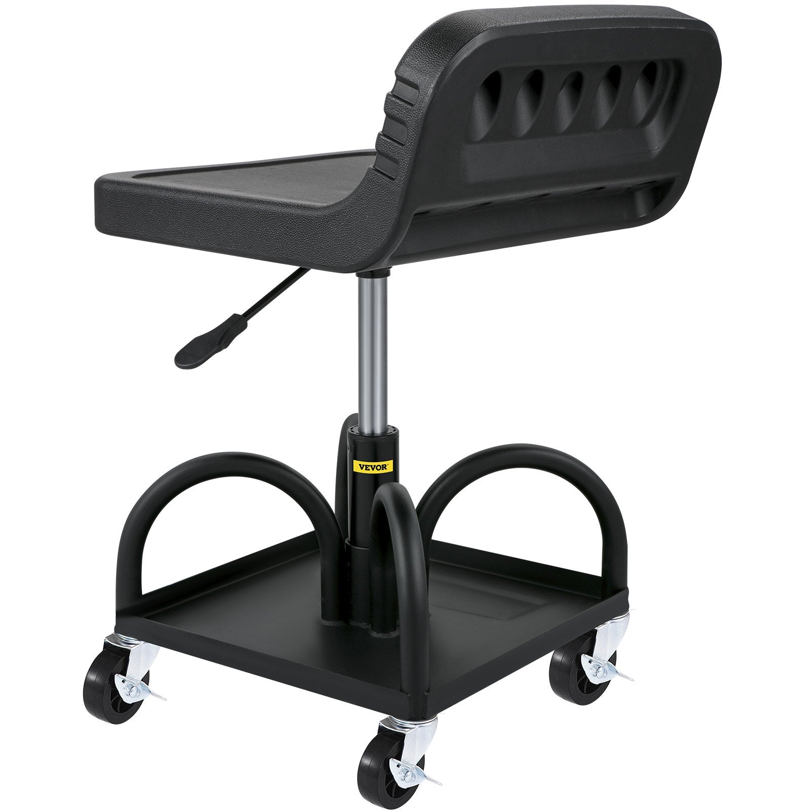 VEVOR Rolling Garage Stool, 300LBS/136 kg Capacity, Adjustable Height from 15.7 in/40 cm to 20.5 in/52.1 cm, Mechanic Seat with 360-degree Swivel Wheels and Tool Tray, for Workshop, Auto Repair Shop, Black
