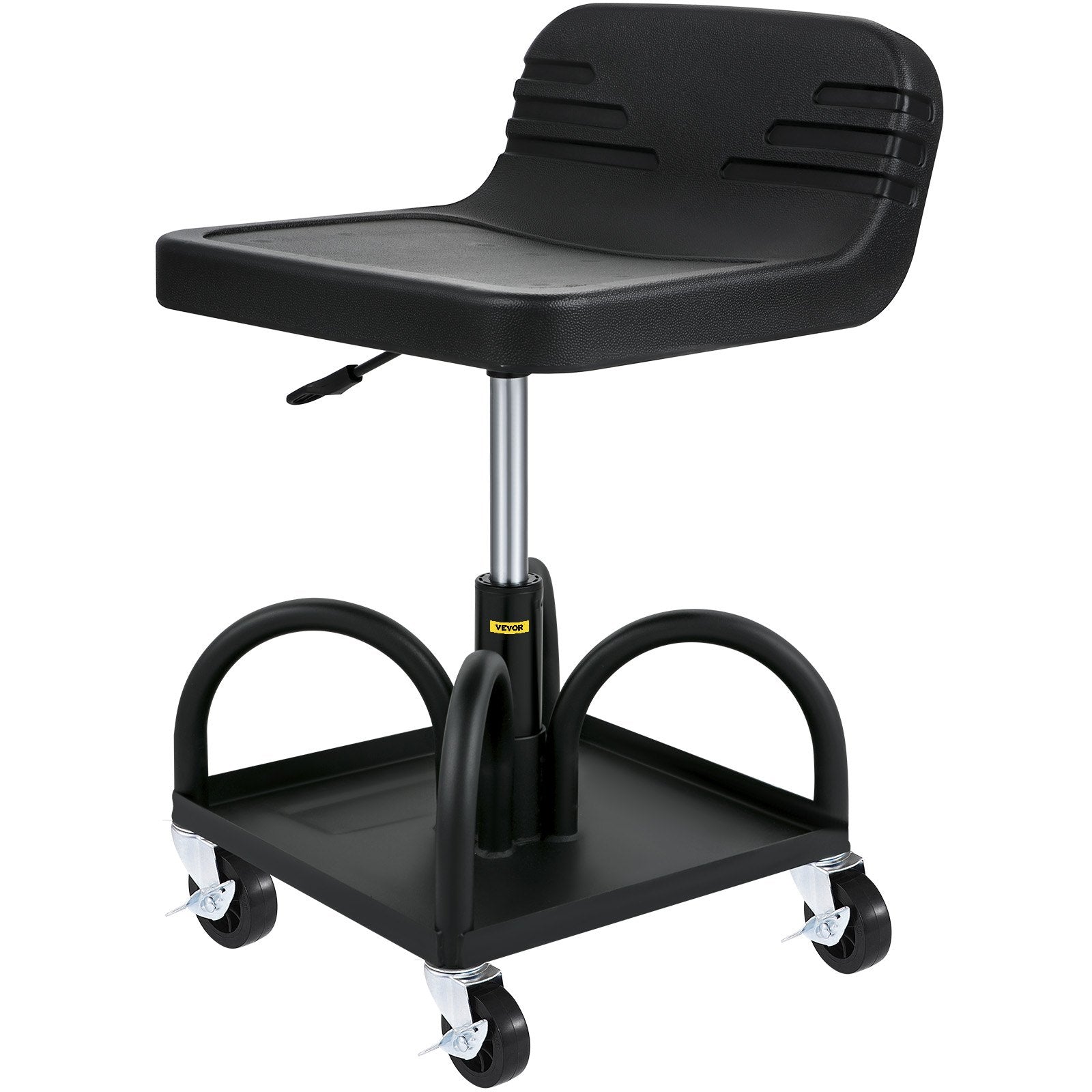 VEVOR Rolling Garage Stool, 300LBS/136 kg Capacity, Adjustable Height from 15.7 in/40 cm to 20.5 in/52.1 cm, Mechanic Seat with 360-degree Swivel Wheels and Tool Tray, for Workshop, Auto Repair Shop, Black