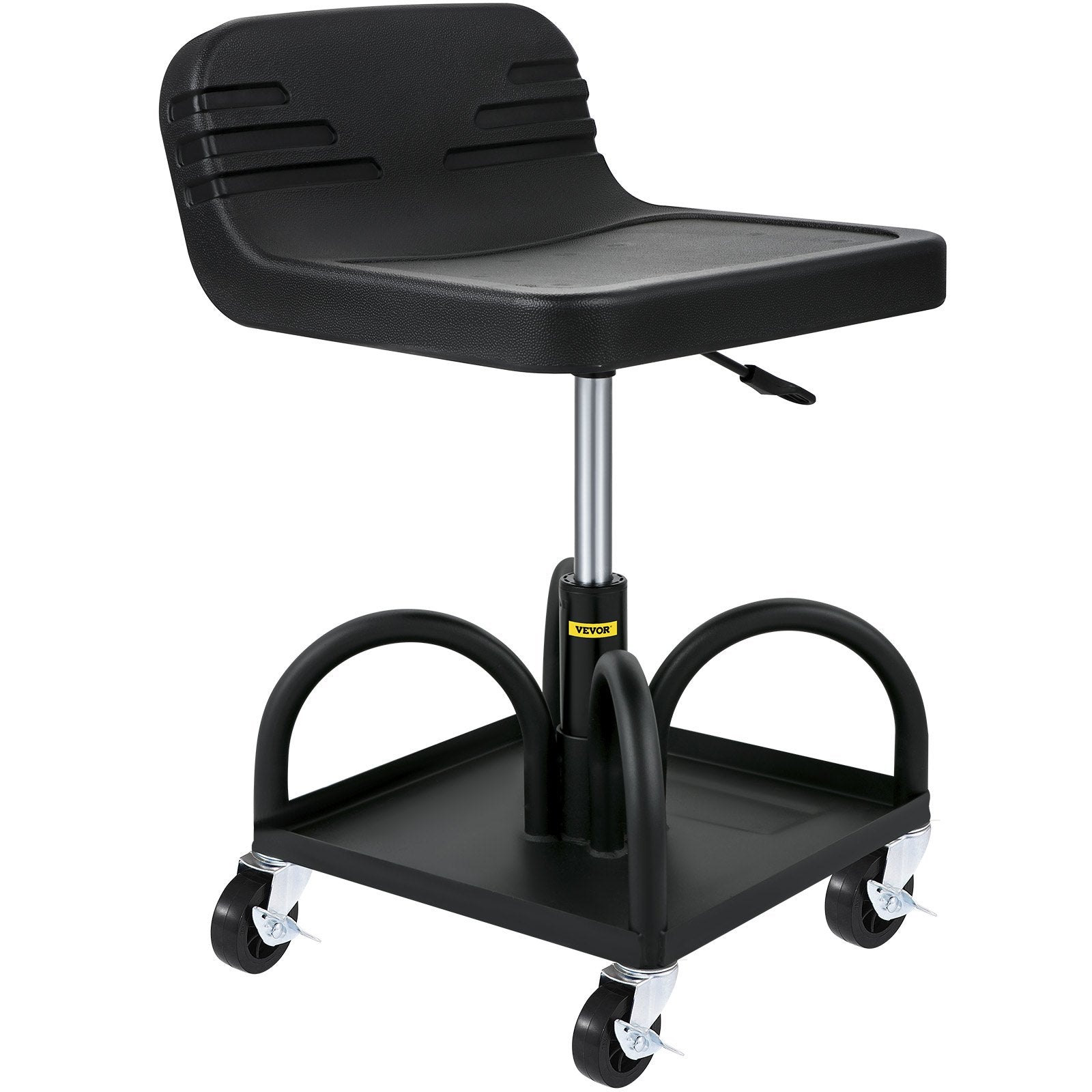 VEVOR Rolling Garage Stool, 300LBS/136 kg Capacity, Adjustable Height from 15.7 in/40 cm to 20.5 in/52.1 cm, Mechanic Seat with 360-degree Swivel Wheels and Tool Tray, for Workshop, Auto Repair Shop, Black