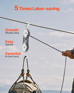 VEVOR 4400 lbs Breaking Strength 100 FT Rope Pulley Hoist, 5:1 Lifting Power Heavy Duty Pulley System with 2pcs Soft Loops, Metal Wheels Bearing Structure, Block and Tackle for Lifting Heavy Objects