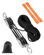VEVOR 4400 lbs Breaking Strength 100 FT Rope Pulley Hoist, 5:1 Lifting Power Heavy Duty Pulley System with 2pcs Soft Loops, Metal Wheels Bearing Structure, Block and Tackle for Lifting Heavy Objects