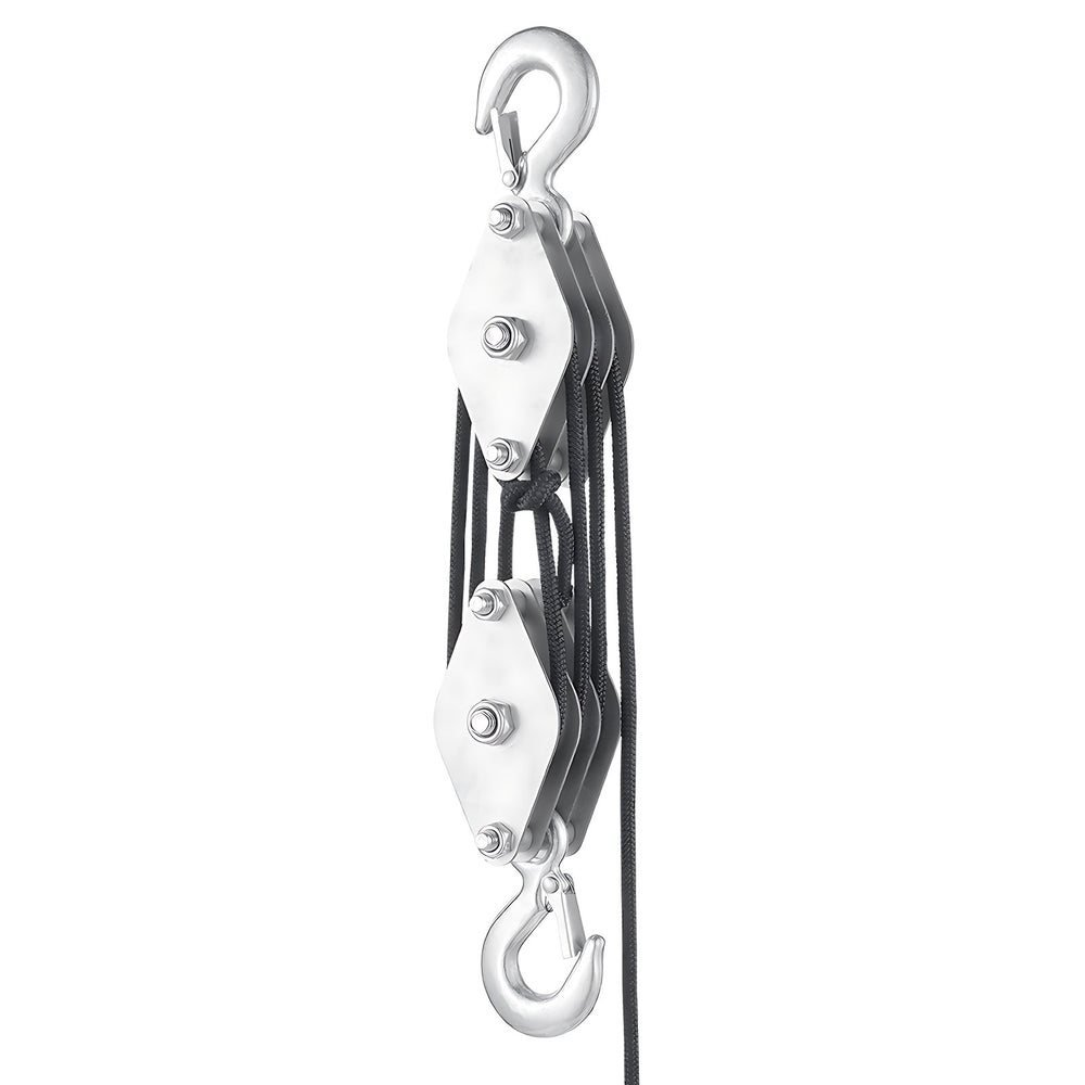 VEVOR 4400 lbs Breaking Strength 100 FT Rope Pulley Hoist, 5:1 Lifting Power Heavy Duty Pulley System with 2pcs Soft Loops, Metal Wheels Bearing Structure, Block and Tackle for Lifting Heavy Objects