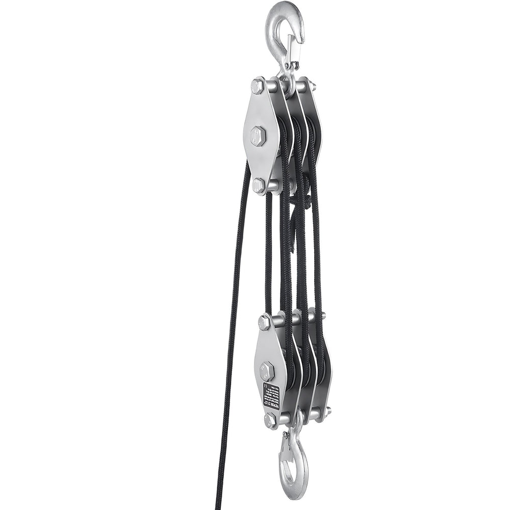VEVOR 4400 lbs Breaking Strength 100 FT Rope Pulley Hoist, 5:1 Lifting Power Heavy Duty Pulley System with 2pcs Soft Loops, Metal Wheels Bearing Structure, Block and Tackle for Lifting Heavy Objects
