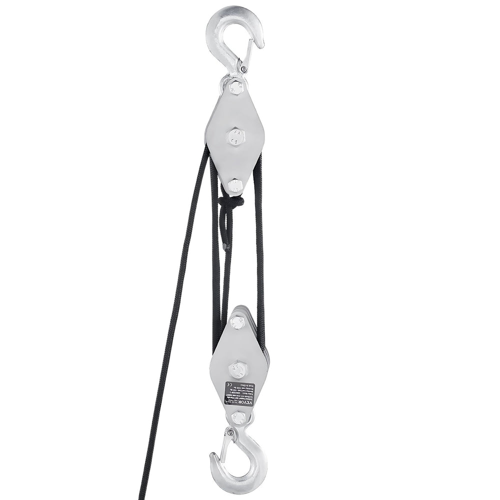 VEVOR 4400 lbs Breaking Strength 100 FT Rope Pulley Hoist, 5:1 Lifting Power Heavy Duty Pulley System with 2pcs Soft Loops, Metal Wheels Bearing Structure, Block and Tackle for Lifting Heavy Objects