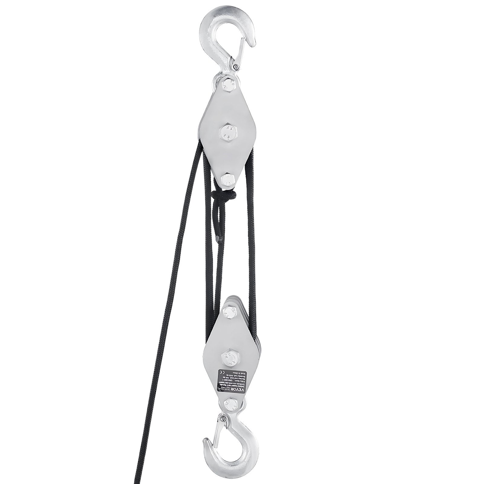 VEVOR 4400 lbs Breaking Strength 100 FT Rope Pulley Hoist, 5:1 Lifting Power Heavy Duty Pulley System with 2pcs Soft Loops, Metal Wheels Bearing Structure, Block and Tackle for Lifting Heavy Objects