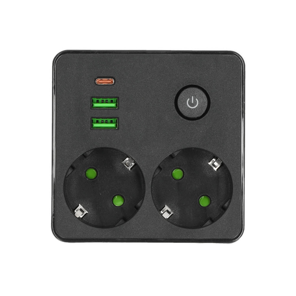 Spliter LINEA PRO FL2 2 sockets+2USB/1USB-C black Kobi