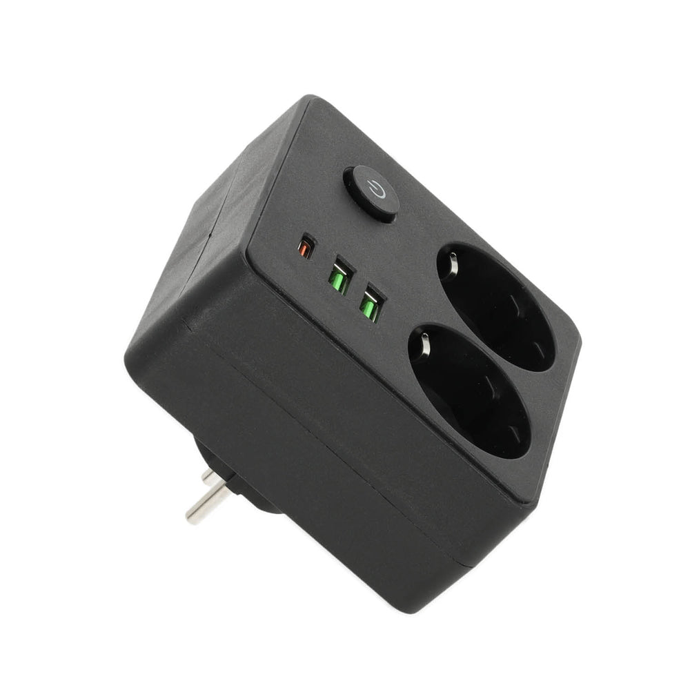 Spliter LINEA PRO FL2 2 sockets+2USB/1USB-C black Kobi