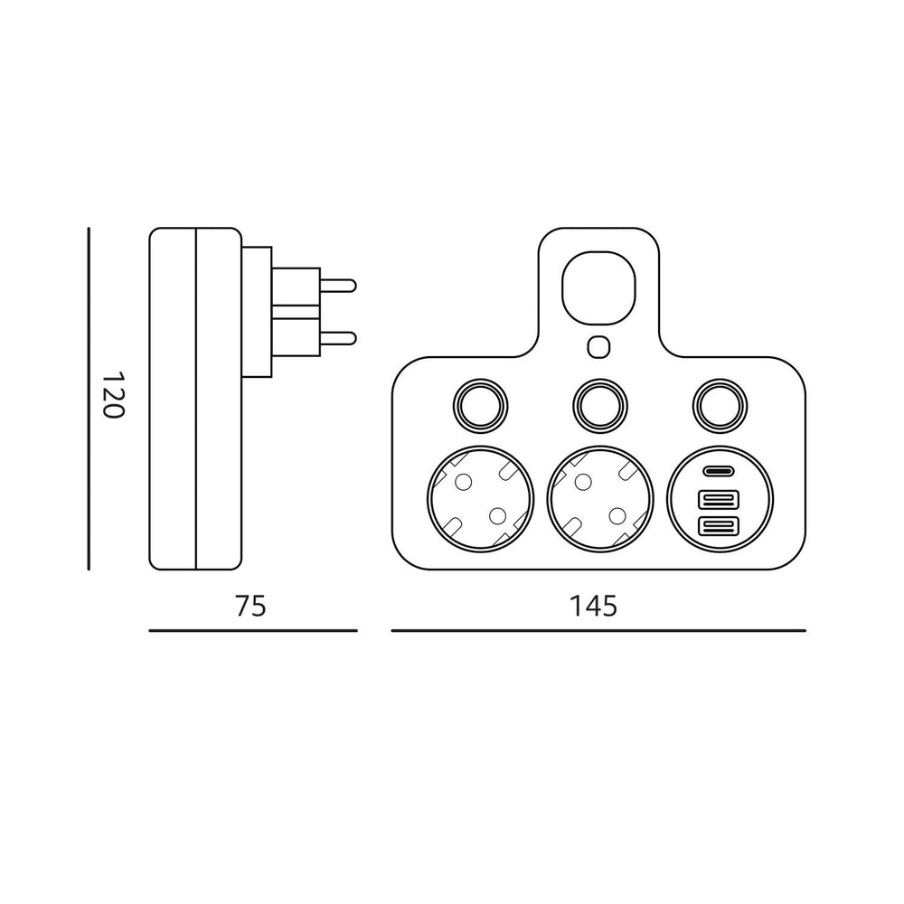 Splitter LINEA PRO FL3 2 sockets+2USB/1USB-C 4000K white Kobi