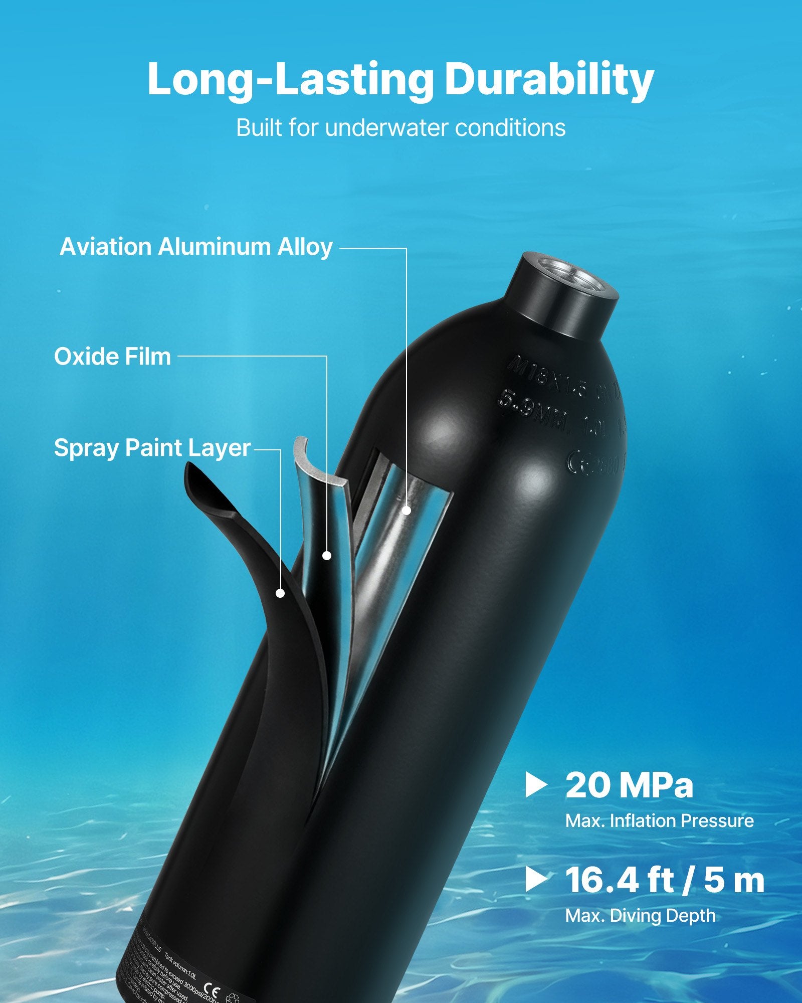 VEVOR Mini Scuba Tank, 1L Portable Diving Tank for Underwater Breathing, Reusable Lung Diving Cylinder up to 20 Minutes Dive Time, Emergency Rescue Pony Bottle with Backpack & Goggles for Snorkeling