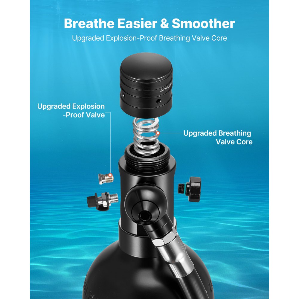 VEVOR Mini Scuba Tank, 1L Portable Diving Tank for Underwater Breathing, Reusable Lung Diving Cylinder up to 20 Minutes Dive Time, Emergency Rescue Pony Bottle with Adapter & Goggles for Snorkeling