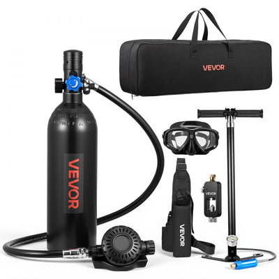 VEVOR Mini Scuba Tank, 1L Portable Diving Tank for Underwater Breathing, Reusable Lung Diving Cylinder up to 20 Minutes Dive Time, Emergency Rescue Pony Bottle with Adapter & Goggles for Snorkeling