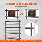VEVOR Storage Shelving Unit, 5-Tier Adjustable, 2000 lbs Capacity, Heavy Duty Garage Shelves Metal Organizer Utility Rack, Black, 18" D x 48" W x 72" H for Kitchen Pantry Basement Bathroom Laundry