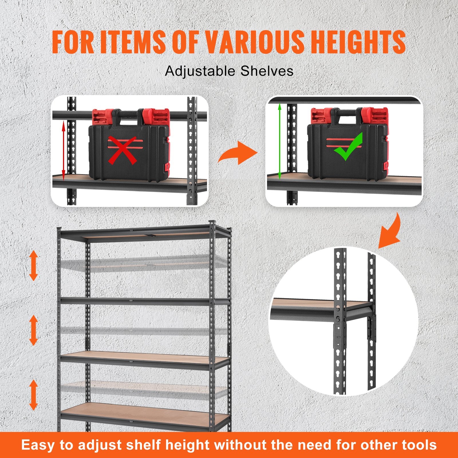 VEVOR Storage Shelving Unit, 5-Tier Adjustable, 2000 lbs Capacity, Heavy Duty Garage Shelves Metal Organizer Utility Rack, Black, 18" D x 48" W x 72" H for Kitchen Pantry Basement Bathroom Laundry