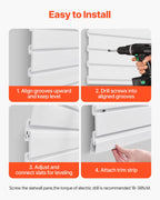 VEVOR Slat Wall Paneling, 4 x 4 ft, PVC Garage Slatwall with Modular Design, White Slat Wall Easy-to-Install Adjustable Slatwall Panel with Coupling Structure & DIY Cutting, Fits for Storage & Display