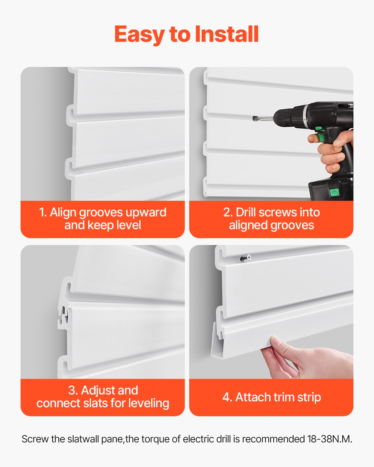 VEVOR Slat Wall Paneling, 4 x 4 ft, PVC Garage Slatwall with Modular Design, White Slat Wall Easy-to-Install Adjustable Slatwall Panel with Coupling Structure & DIY Cutting, Fits for Storage & Display