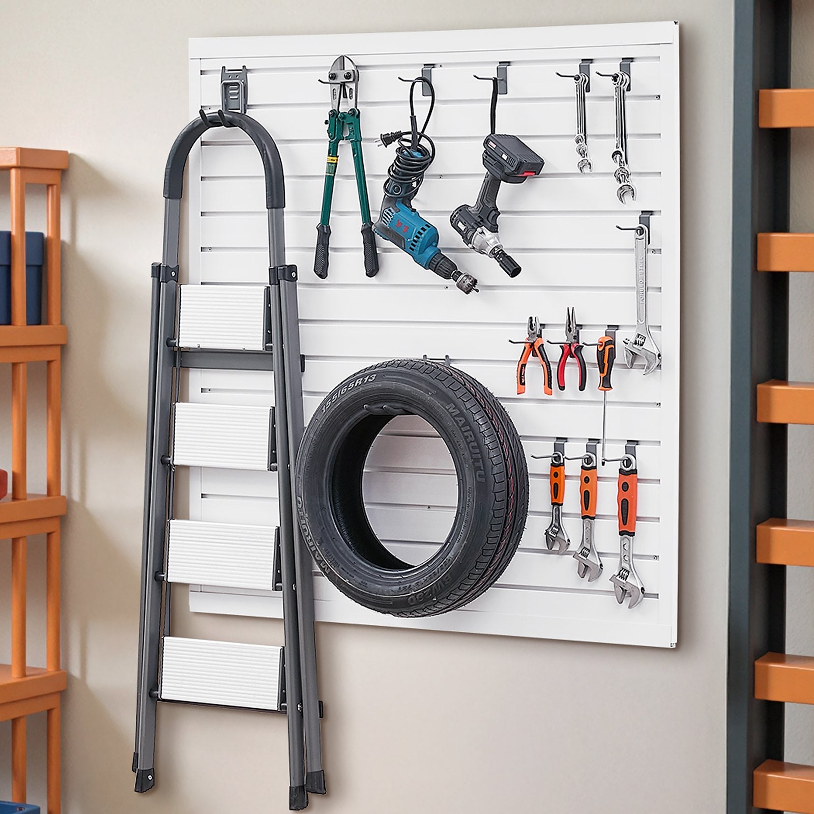 VEVOR Slat Wall Paneling, 4 x 4 ft, PVC Garage Slatwall with Modular Design, White Slat Wall Easy-to-Install Adjustable Slatwall Panel with Coupling Structure & DIY Cutting, Fits for Storage & Display