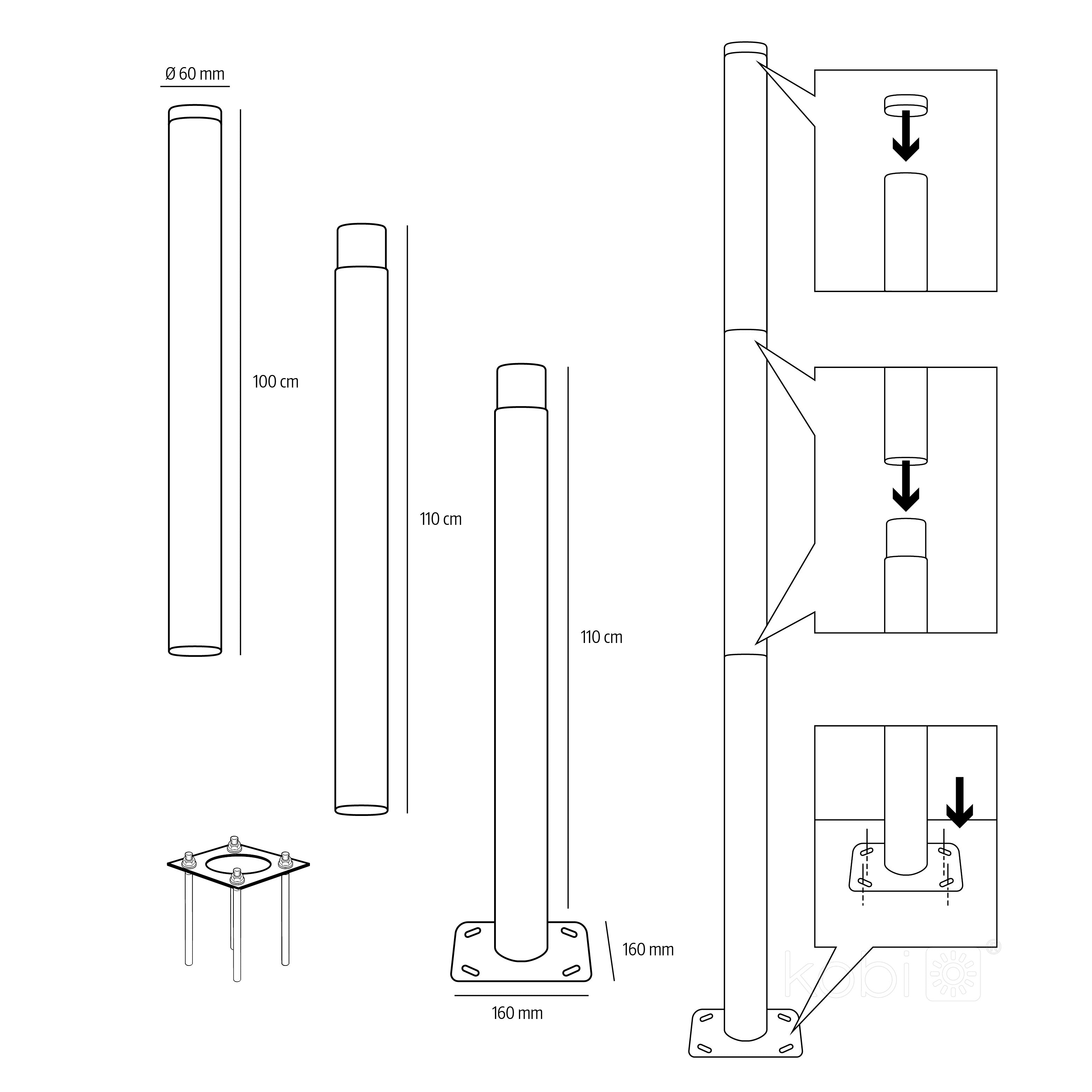Pole BASE SG 3m Fi 60mm Kobi