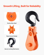 VEVOR 2 Ton Snatch Block with Swivel Hook, 3" Sheave 3/8" Inch Wire Rope, Heavy Duty Snatch Block Pulley 4400 lbs for Towing and Recovery operations on Tow Truck Rollback Wrecker Car Hauler Winches