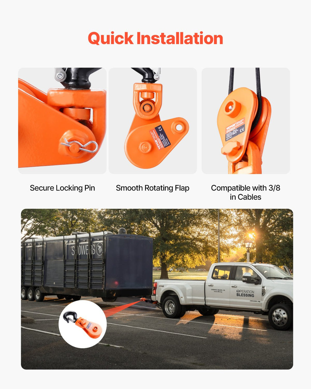 VEVOR 2 Ton Snatch Block with Swivel Hook, 3" Sheave 3/8" Inch Wire Rope, Heavy Duty Snatch Block Pulley 4400 lbs for Towing and Recovery operations on Tow Truck Rollback Wrecker Car Hauler Winches
